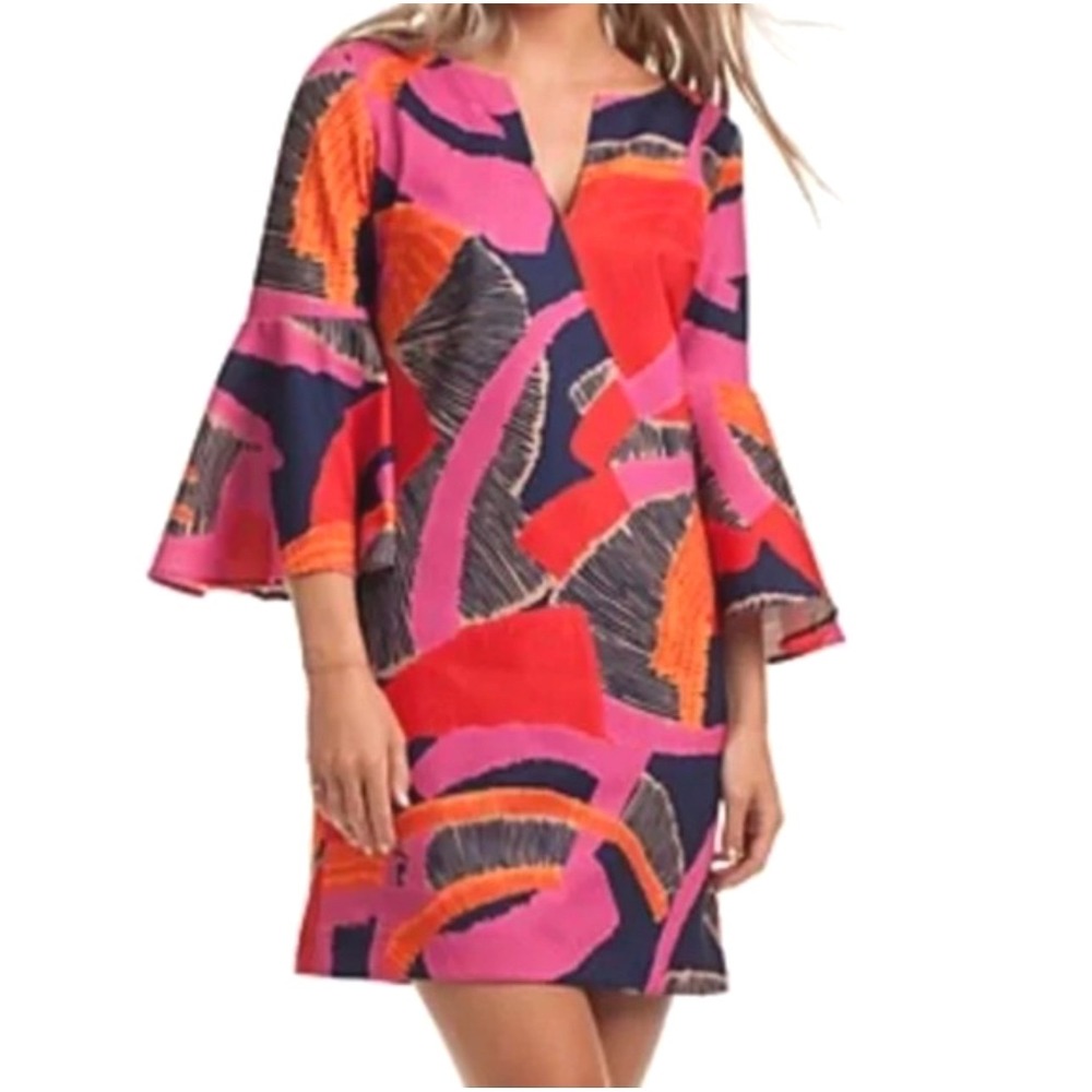Trina Turk Pali V-Neck Bell Sleeve Shift Dress‎ Size S